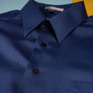 Geoffrey Beene Dark Blue Sateen XL Long Sleeve Shirt 17 32/33